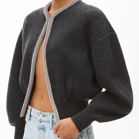 K alexander wangカーディガン Alexander Wang Hotfix Crystal Crop Cardigan | Saks Fifth Avenue